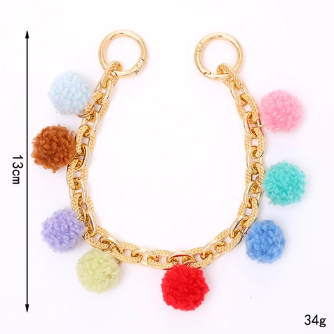 Mode Goldene Metallkette Taschenanhänger Mit Bunten Kunstpelz Plüschball Schlüsselanhänger Für Damen Handtasche Deko