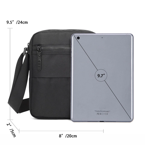 Men Crossbody Bag Waterproof Oxford Cloth Casual Messenger Shoulder Bag For Travel Lightweight Solid Black