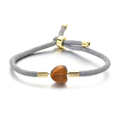 Handgefertigtes Verstellbares Geflochtenes Milan-Seil Armband Für Damen Herz Naturstein Kupferperlen Bohemian Schmuck Geschenk