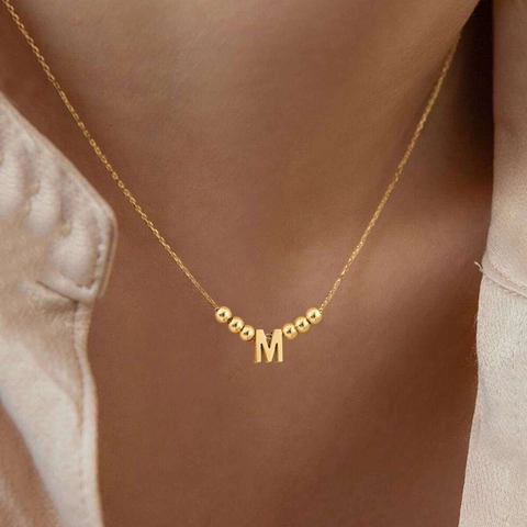 Collana Con Ciondolo Lettera Iniziale In Lega Minimalista Con Perline CCB Catena Elegante Per Donne