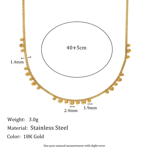 Minimalist Necklace Stainless Steel 18K Gold Plated Ball Beads Curb Chain Refined Elegant Jewelry For Women