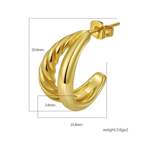 Vintage Multi Layered C Hoop Earrings Stainless Steel 18K Gold Plated Geometric U Shape Fashion Jewelry For Women Retro