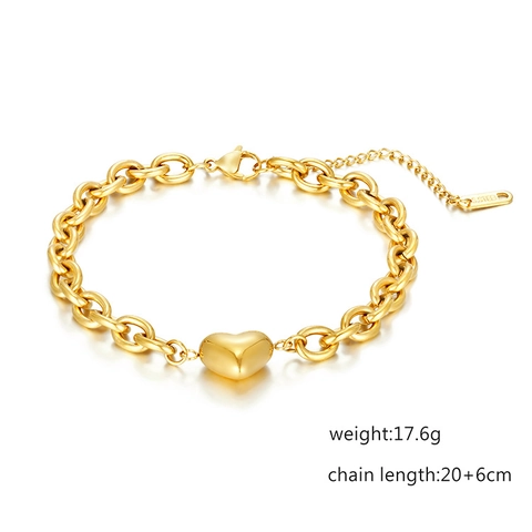 Bracciale a Catena con Ciondolo a Cuore in Acciaio Inossidabile Moda Occidentale per Donna Gioielli Galvanizzati Regalo Catena a Maglie Regolabile