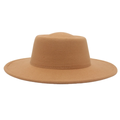 Wide Brim Fedora Hat Wool Felt Flat Top Boater Jazz Style Solid Color Elegant Autumn Winter Accessory For Women Men