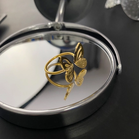 Hohl Schmetterling Ring Edelstahl Verstellbar Minimalistisch Vintage Stil Mode Schmuck Für Frauen