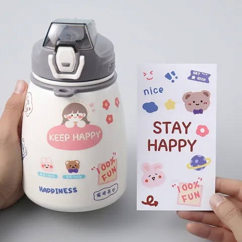 Autocollants En PVC Transparent Dessin Animé Mignon Pour Bouteille D'eau Tasse Scrapbooking Journalisation Style Ins Imperméable Décoratif