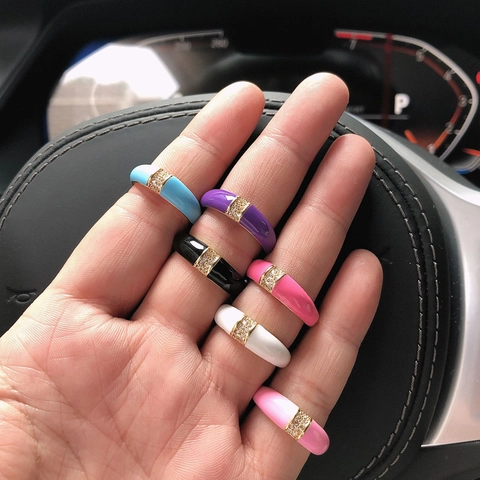 Mode Emaille Offener Ring Kupfer Vergoldet Mit Zirkon Bunte Tropföl Verstellbares Band Damen Hip Hop Stil Schmuck
