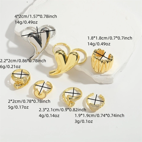 Anello Aperto a Cuore Liscio Esagerato per Donna Gioielli Vintage in Rame Invecchiato Zirconia Design a C Regolabile Accessori