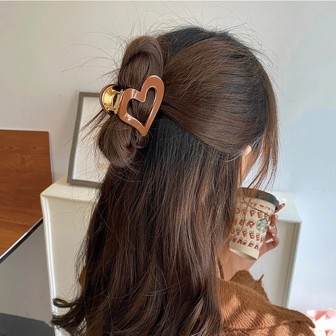 Heart Shaped Acetate Hair Claw Clips Hollow Out Marble Pattern Alloy Metal Hairpins Elegant Styling Accessories For Women Girls