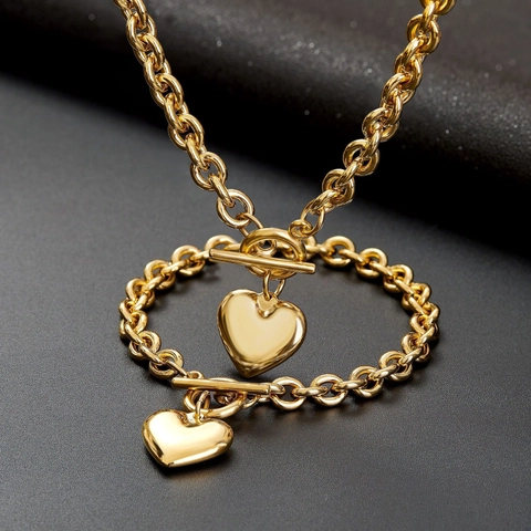Collana E Bracciale In Acciaio Inossidabile Con Ciondolo A Cuore Chiusura A Gancio Catena O Spessa Gioielli Per Donna