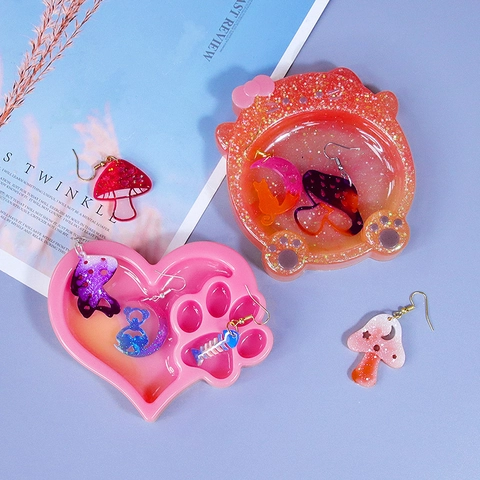 Stampi In Silicone Per Vassoio Portaoggetti In Resina Epossidica Fai Da Te Display Per Gioielli Forma Gatto Zampa Di Cuore