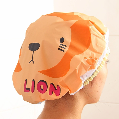 Waterproof Shower Cap PVC Reusable Thickened Elastic Band Japanese Style Cartoon Animal Print For Women Bathing