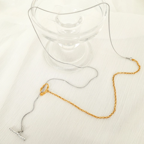 Minimalistische Titanstahl Halskette Unregelmäßiger Knebelverschluss Für Damen Gold Silber Schlangenkette Patchwork Pulloverkette