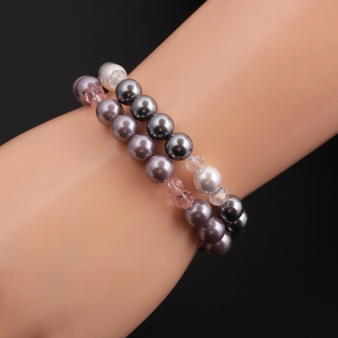 Pulsera De Cuentas Multicapa Elegante Con Perlas Artificiales De Concha Y Cuentas De Cristal Facetadas Para Mujer Joyería Moda