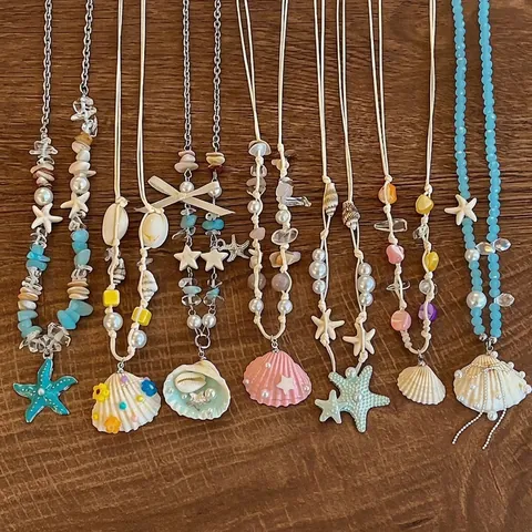 Collar Con Colgante De Estrella De Mar Concha Resina Cuentas Perla Artificial Océano Playa Estilo Resort Joyería Mujer