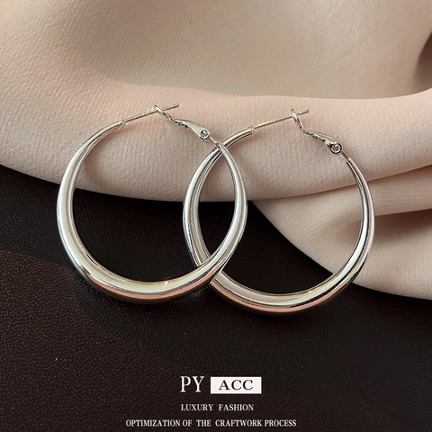 Geometrische Klobige Creolen Für Damen Mit 925 Sterling Silber Ohrstecker Kupfer Hochglanzpoliert Glatt Chic Minimalistisch