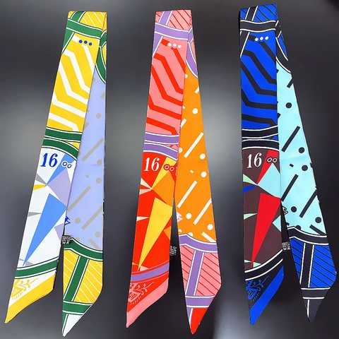 Sciarpa Stretta Con Stampa Geometrica Nastro In Raso Di Raso Sintetica Per Manico Di Borsa Elastico Per Capelli Fascia Foulard Donna