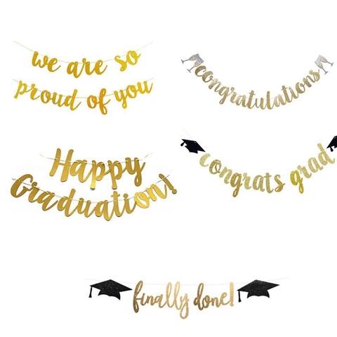 Striscioni Per La Laurea Ghirlande Di Carta Glitterata Oro Congratulazioni Decorazione Per Feste Sfondo Da Parete Appeso