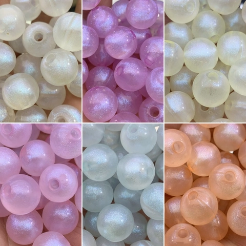 Luminous Fine Glitter Round Loose Beads Plastic Resin Pearlescent Macaron Colors For DIY Jewelry Making