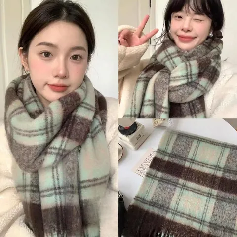 Écharpe Longue Plaid Vintage Pour Femmes Hommes Automne Hiver Chaud Doux Châle À Carreaux Avec Glands Style Rétro Maillard En Tricot De Polyester