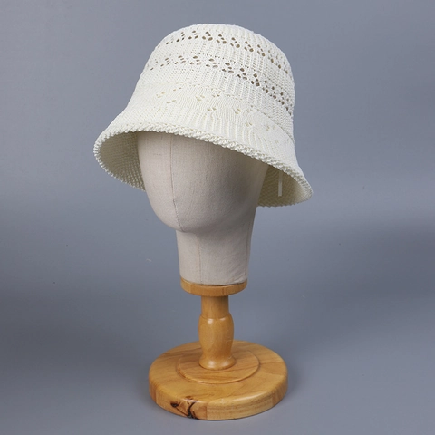 Women Summer Knitted Bucket Hat Breathable Hollow Out Sun Hat Minimalist Foldable Polyester Fisherman Hat For Outdoor Travel Beach