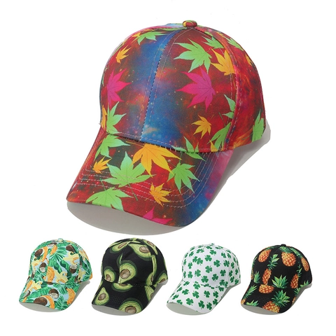 Honkbalpet Met Tropische Fruitprint Polyester Zonbescherming Zomer Buiten Verstelbare Snapback Hoed Voor Dames Heren
