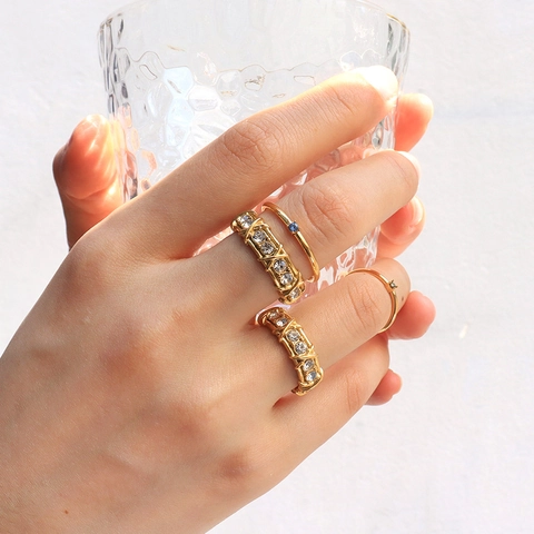 Anello Incrociato In Acciaio Inossidabile Placcato Oro Con Strass A Forma Di X Gioielli Eleganti Di Lusso Per Donna