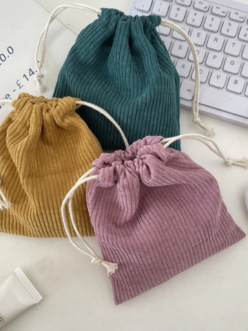 Bolsa De Almacenamiento Con Cordón De Pana Neceser Suave Con Rayas Verticales Organizador De Viaje Para Mujeres Belleza