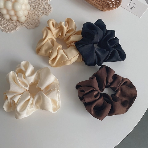 Elegant Satin Hair Scrunchies Solid Color Elastic Hair Ties French Style Ponytail Holder Fashion Headwear For Women Girls