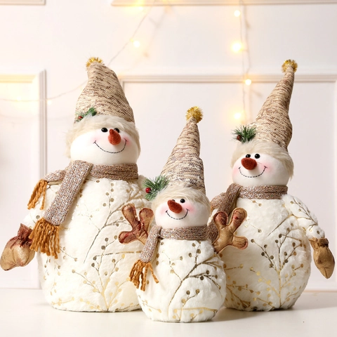 Ornements De Bonhomme De Neige En Peluche De Noël Blanc Or Paillettes Bonnet En Tricot Écharpe Décoration De Table