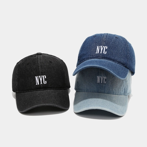NYC Embroidered Washed Denim Baseball Cap Cotton Vintage Adjustable Sun Protection Hat For Men And Women