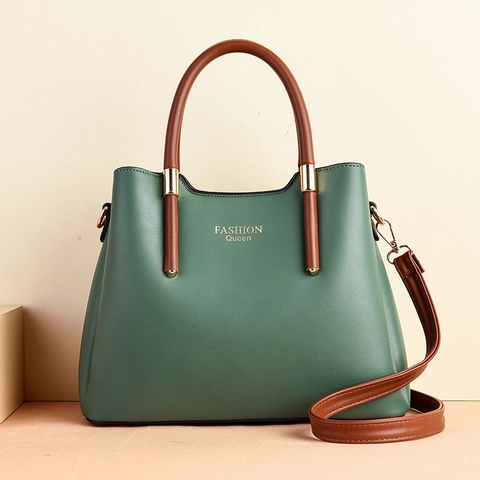Women Shoulder Bag Large Capacity PU Leather Retro Handbag With Detachable Strap Contrast Color Elegant Crossbody Tote