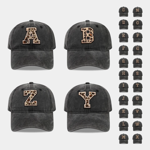 Washed Cotton Baseball Cap Leopard Pattern Letter Patch Sun Protection Outdoor Vintage Casual Sport Adjustable Hat