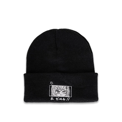 Anime Girl Embroidered Cuffed Beanie Hat Black Acrylic Knit Warm Streetwear Harajuku Style Skull Cap For Men Women