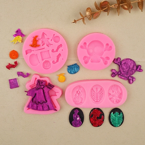 Halloween Silicone Mold Skull Witch Ghost DIY Baking Tools For Fondant Cake Decoration Chocolate Clay Resin Crafting Spooky
