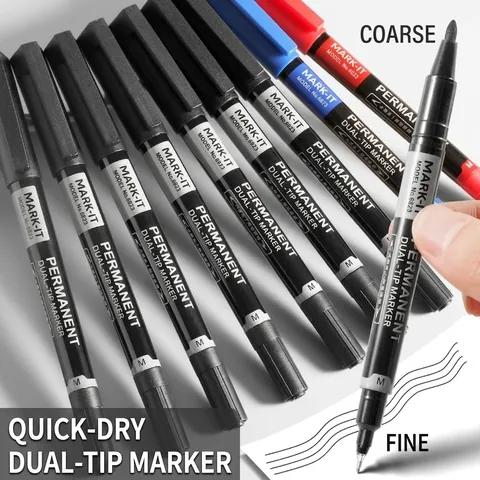 Dual Tip Permanent Marker Pens Waterproof Quick Drying Oil Based Ink For Office School Art Sketching Fine Broad Points