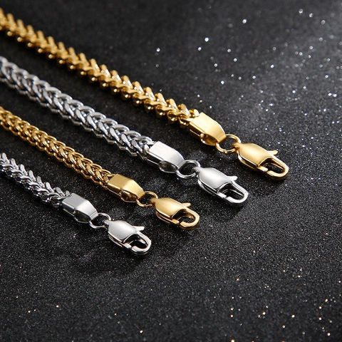 Men Spiga Wheat Chain Bracelet Stainless Steel Polished Hip Hop Punk Jewelry With Lobster Clasp Unisex