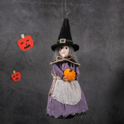 Decorazione Appesa Strega Halloween Sacco Tessuto Feltro Corda Di Canapa Con Zucca Festa Casa