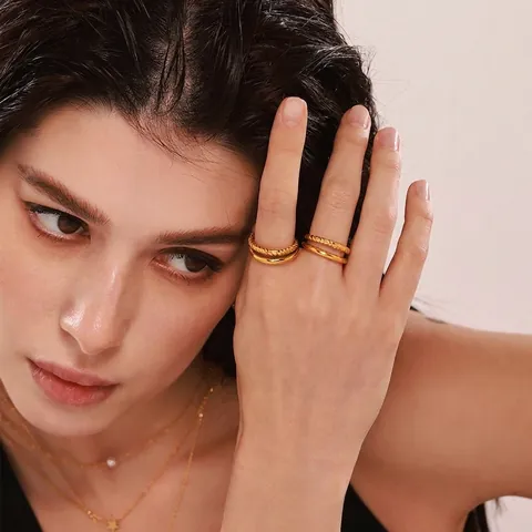 Minimalistische Gevlochten Open Ring Roestvrij Staal 18K Verguld Verstelbaar Gelaagde Mode Sieraden Voor Dames