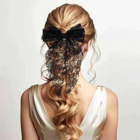 Elegant Lace Bowknot Hair Clip With Long Ribbon Streamer French Style Spring Hairpin For Women Girls