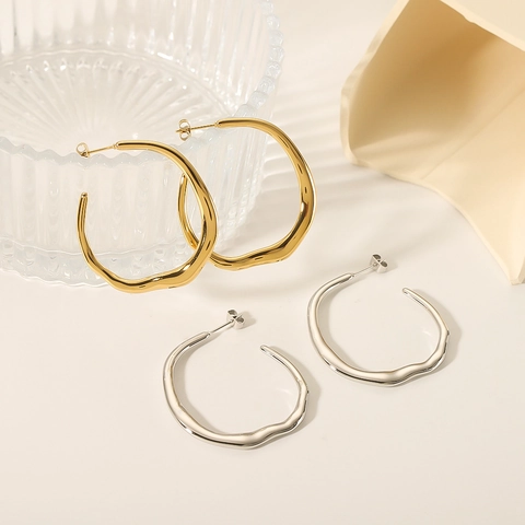 Orecchini A Cerchio A Forma Di C Irregolari In Acciaio Inossidabile Placcati Oro 18K Gioielli Minimalisti Esagerati Per Donna