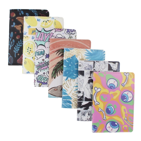 Passport Holder PU Leather Waterproof Travel Document Case Printed Cartoon Manga Style Protector Sleeve Travel Accessory
