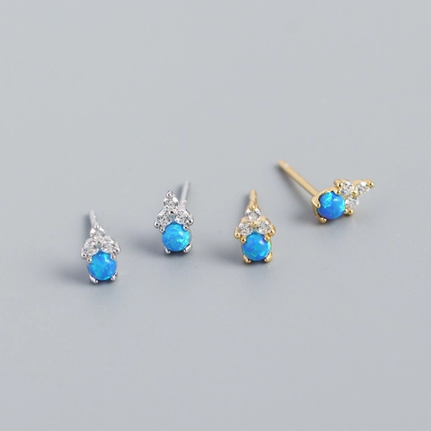 Blue Opal Ohrstecker Mit 925 Sterling Silber Ohrstecker Zierlicher Zirkonia Cluster Täglicher Geometrischer Schmuck Damen