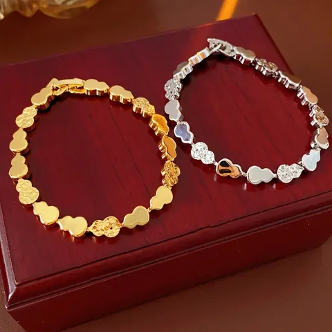 Vergoldetes Kupferarmband Calabash Wulu Form Hammerschlag Retro Mode Neuer Chinesischer Stil Schmuck Für Damen