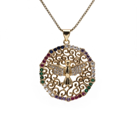 Collana con Ciondolo in Rame Iced Out Zirconia Stile Hip Hop Punk Leone Gatto Colomba Animale Gioielli Per Uomo Donna