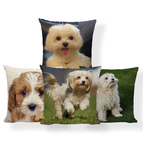 Square Throw Pillowcase Polyester Linen Blend Cute Dog Bee Print Modern Farmhouse Decor Cushion Cover
