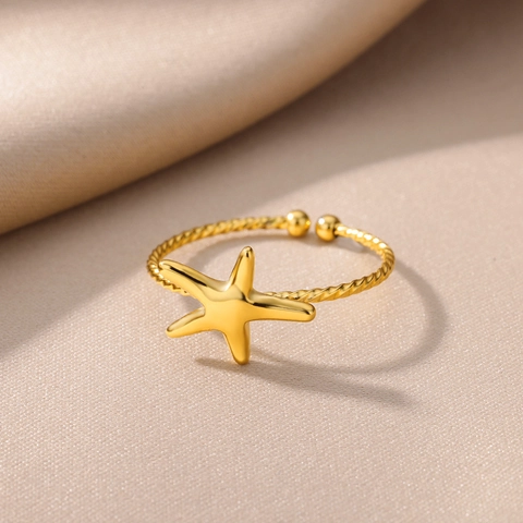 Verstellbare Offene Ringe Edelstahl Vergoldet Schmetterling Kreuz Engel Seestern Delfin Blume Twist Seil Band