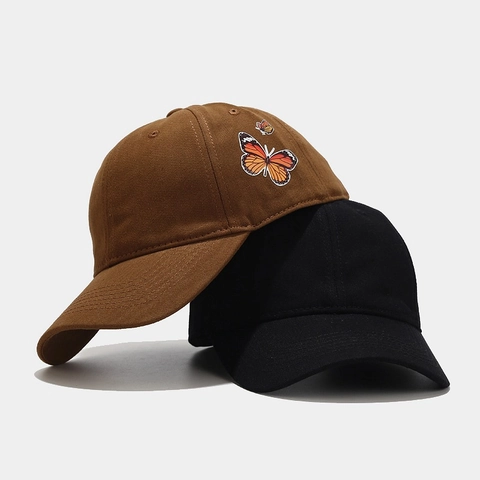 Gorra De Béisbol De Algodón Para Mujer Bordado De Mariposa Visera Curva Ajustable Moda Protección Solar Aire Libre Sombrero