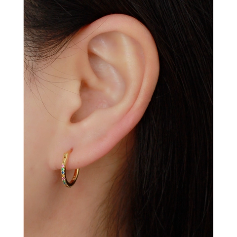 925 Sterling Zilveren Hoop Oorbellen Met Gekleurde Zirkonia Ronde Geometrische Sieraden Voor Dames