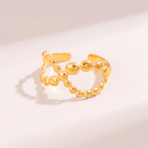 Minimalist Infinity Ring Gold Plated Stainless Steel Hollow Out Eight Shaped Beaded Bubble Adjustable Open Ring Women